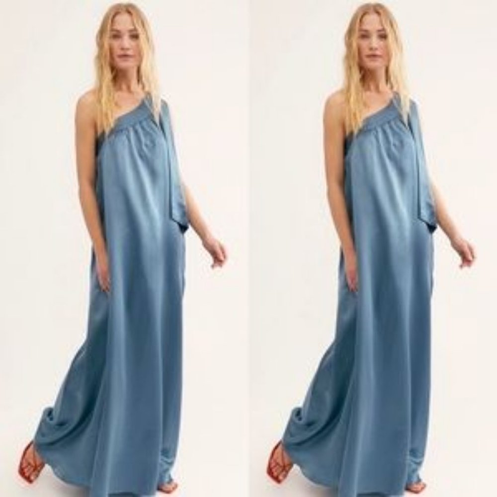 Free People Soa Dress Blue One Shoulder Maxi Dress Small